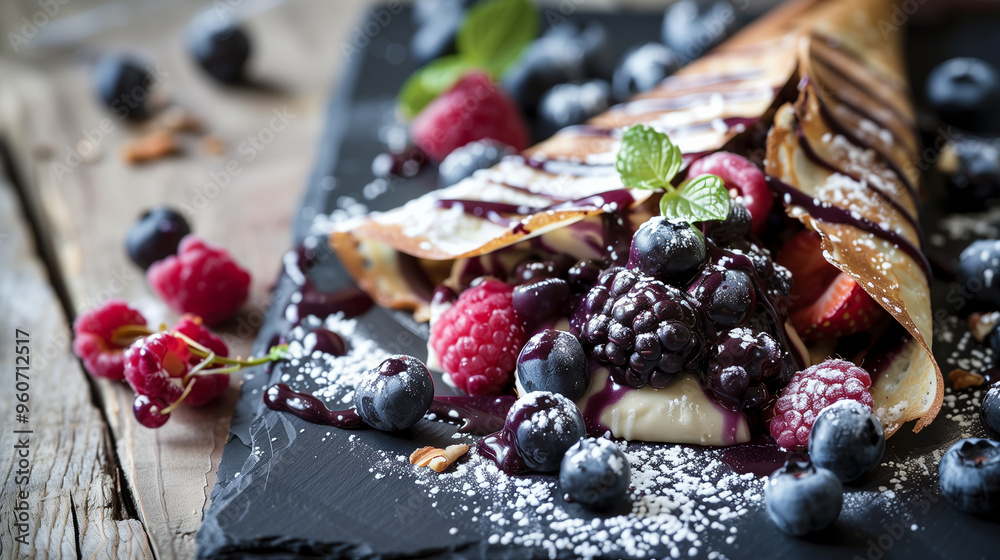 Cone Crepes with Açaí Filling, Food Photography Cone Crepes with Açaí Filling, Food Photography