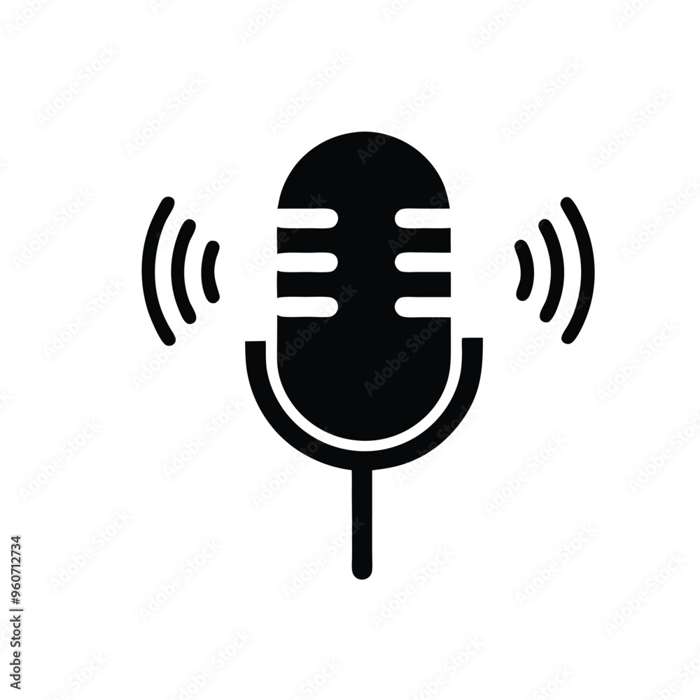 Podcast microphone sound wave vector illustration, isolated white background, Podcast microphone sound wave vector illustration, isolated white background,