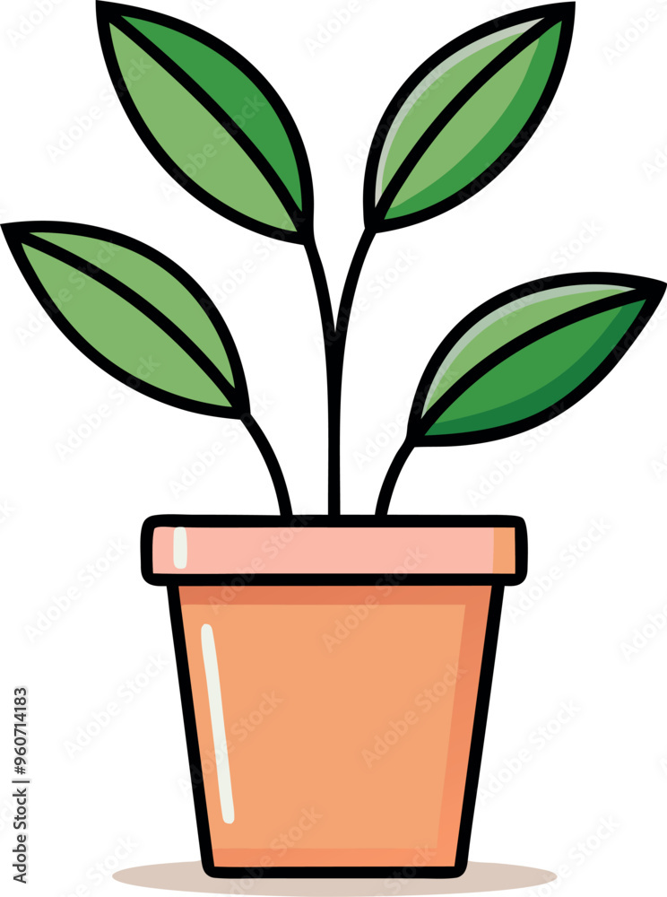 Minimalist Illustration of a Green Plant in a Terracotta Pot Minimalist Illustration of a Green Plant in a Terracotta Pot