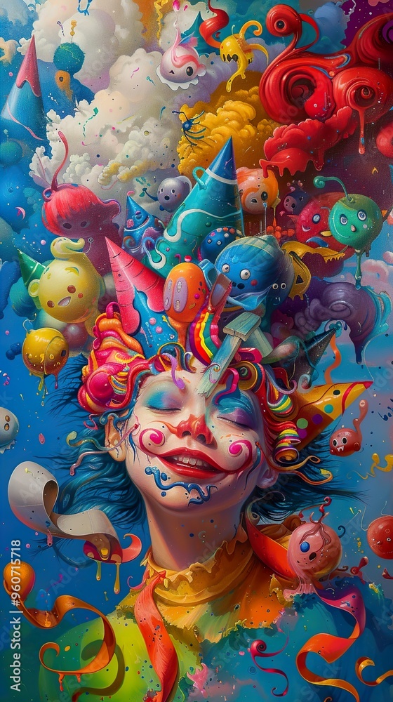 Surreal Portrait of a Smiling Clown with Abstract Elements Surreal Portrait of a Smiling Clown with Abstract Elements