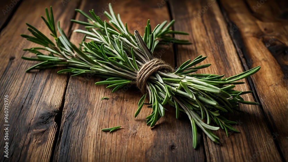 fresh rosemary on wooden table fresh rosemary on wooden table