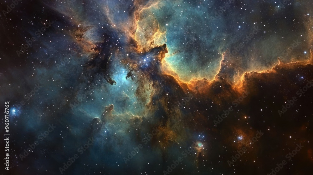 Fototapeta premium Cosmic Nebula with Star Clusters and Gas Clouds