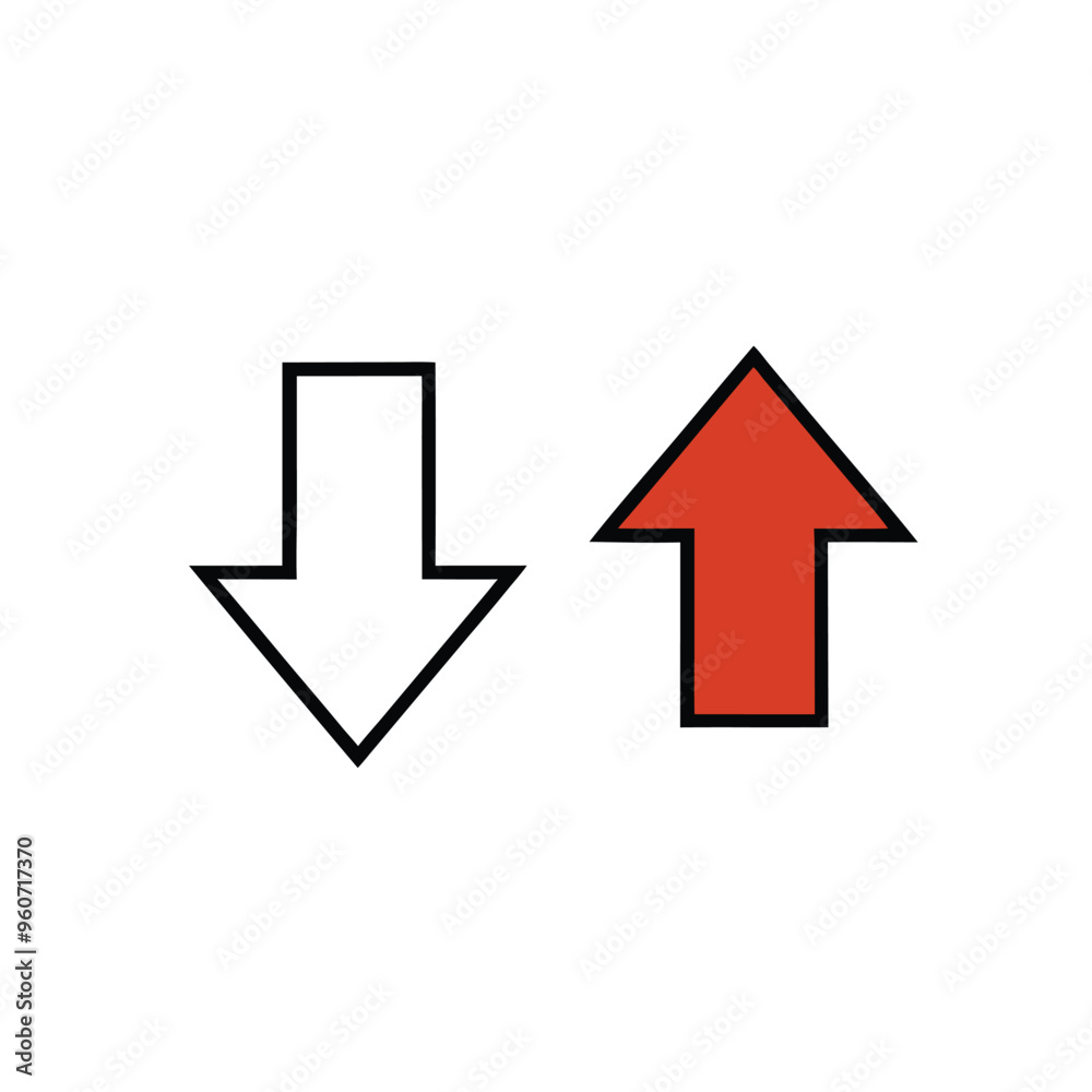 Up and down arrow, Push and Pull round warning vector illustration, isolated white background Up and down arrow, Push and Pull round warning vector illustration, isolated white background