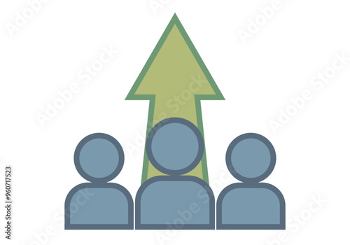 Grupo de personas con flecha verde de crecimiento laboral