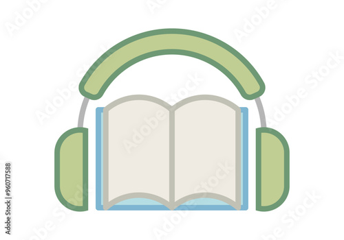 Auriculares y libro abierto representando un audiolibro