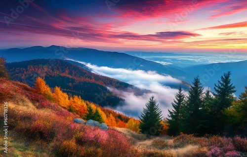 Colorful autumn morning in the Carpathians. Picture taken in Sokilsky Ri photo