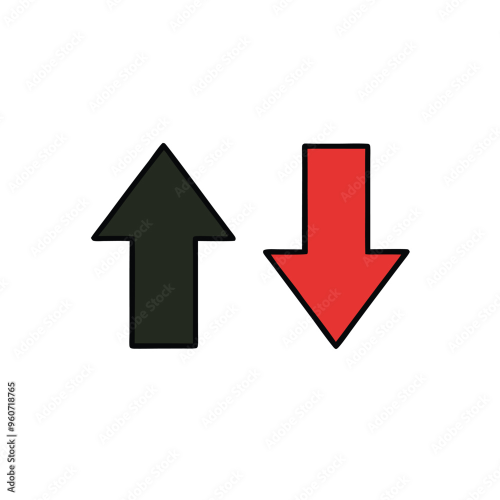 Up and down arrow, Push and Pull round warning vector illustration, isolated white background Up and down arrow, Push and Pull round warning vector illustration, isolated white background