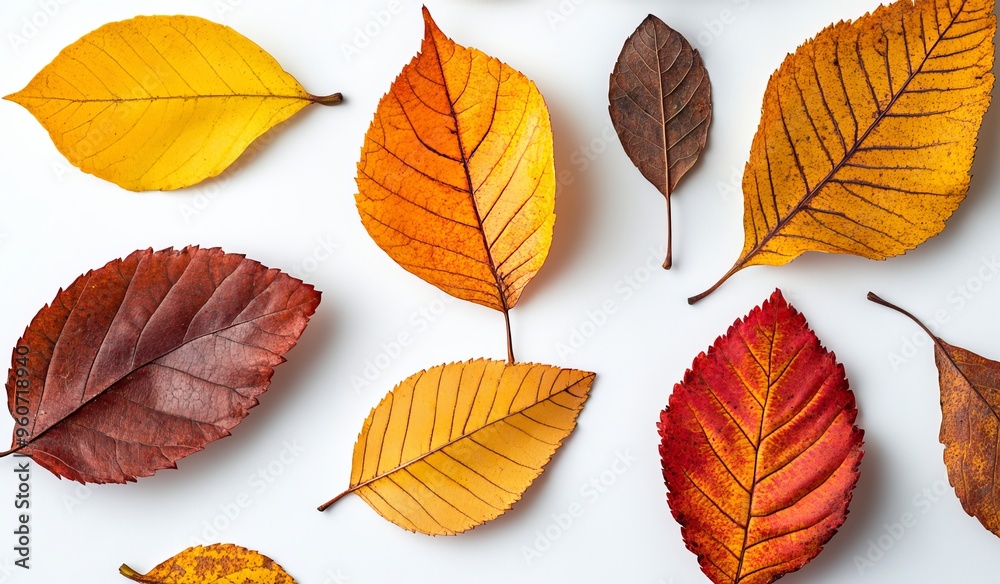 Obraz premium Collection of fall and autumn leaves isolated on white