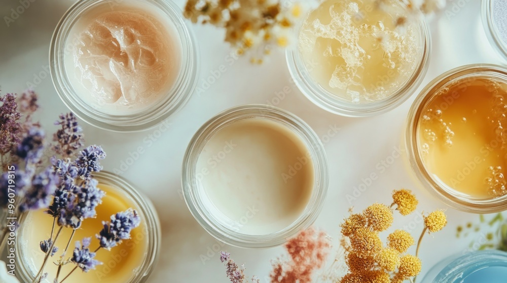 A Collection of Beauty Products with Dried Flowers A Collection of Beauty Products with Dried Flowers