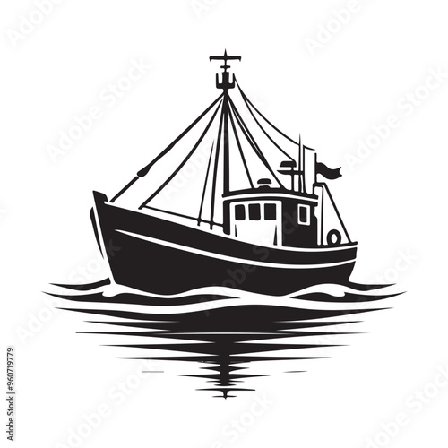 Fishing Trawler Silhouette Vector Illustration for Nautical Designs