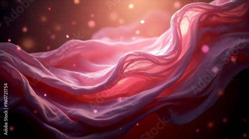 Abstract background fluttering thin red fabric. AI generated