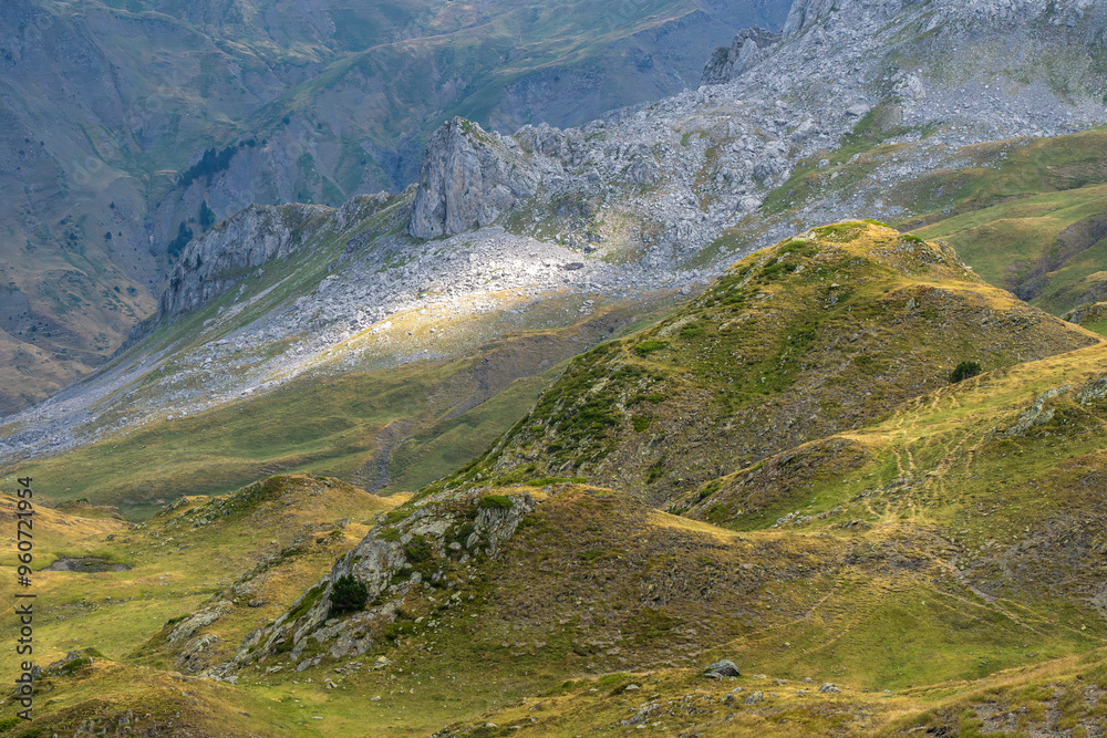 Aerial view of rugged terrain in the French Pyrenees Aerial view of rugged terrain in the French Pyrenees