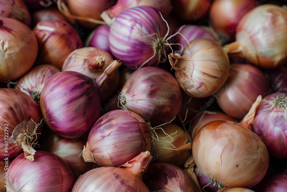 Close-up of fresh Shallots onions, intriguing texture details Close-up of fresh Shallots onions, intriguing texture details