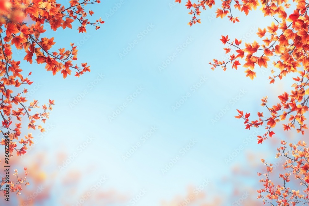 Fall maple leaves in yellow and orange against the blue sky. Screensaver with natural autumn background.