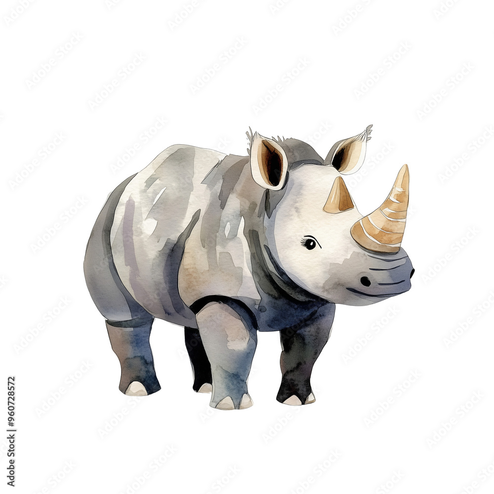 Cute Rhinoceros Illustration in a Playful, Cartoon Style Cute Rhinoceros Illustration in a Playful, Cartoon Style