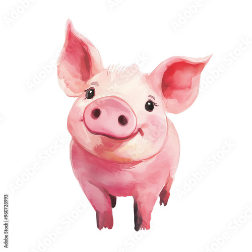 A Cheerful Pink Piglet in a Whimsical Watercolor Style Illustration