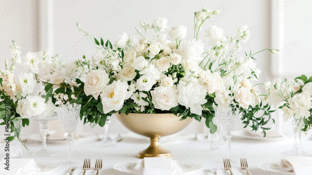 A beautifully decorated table with white flowers and candles A beautifully decorated table with white flowers and candles