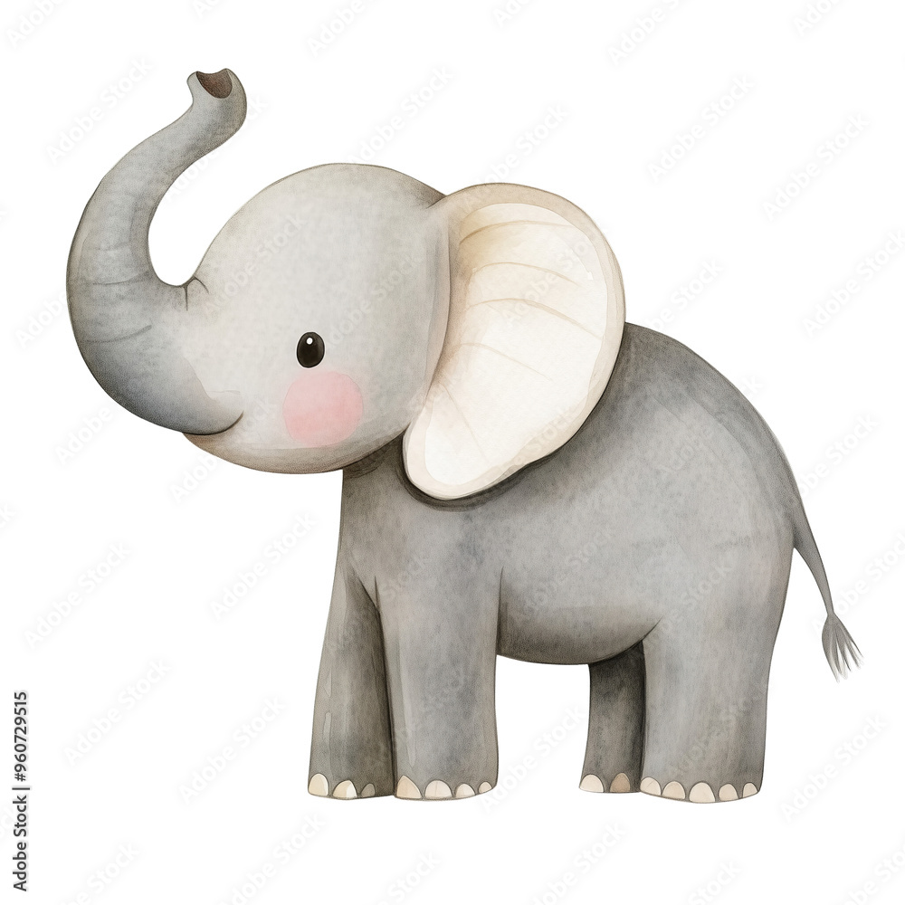 Cute Baby Elephant Standing Happily With Raised Trunk in Nature Cute Baby Elephant Standing Happily With Raised Trunk in Nature