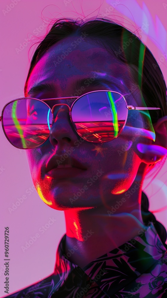 Neon Portrait of a Woman in Sunglasses Neon Portrait of a Woman in Sunglasses