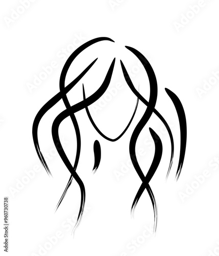 hair style logo beauty salon. brush sketch, stylized icon female face
