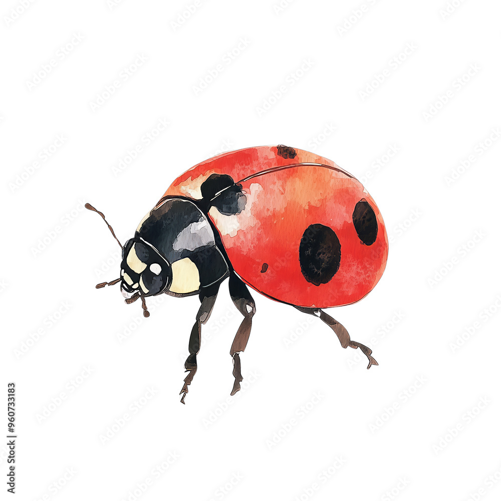 Bright Red Ladybug on a White Background in a Natural Pose Bright Red Ladybug on a White Background in a Natural Pose
