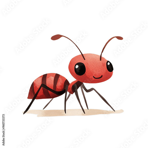 Cheerful Cartoon Ant on a White Background