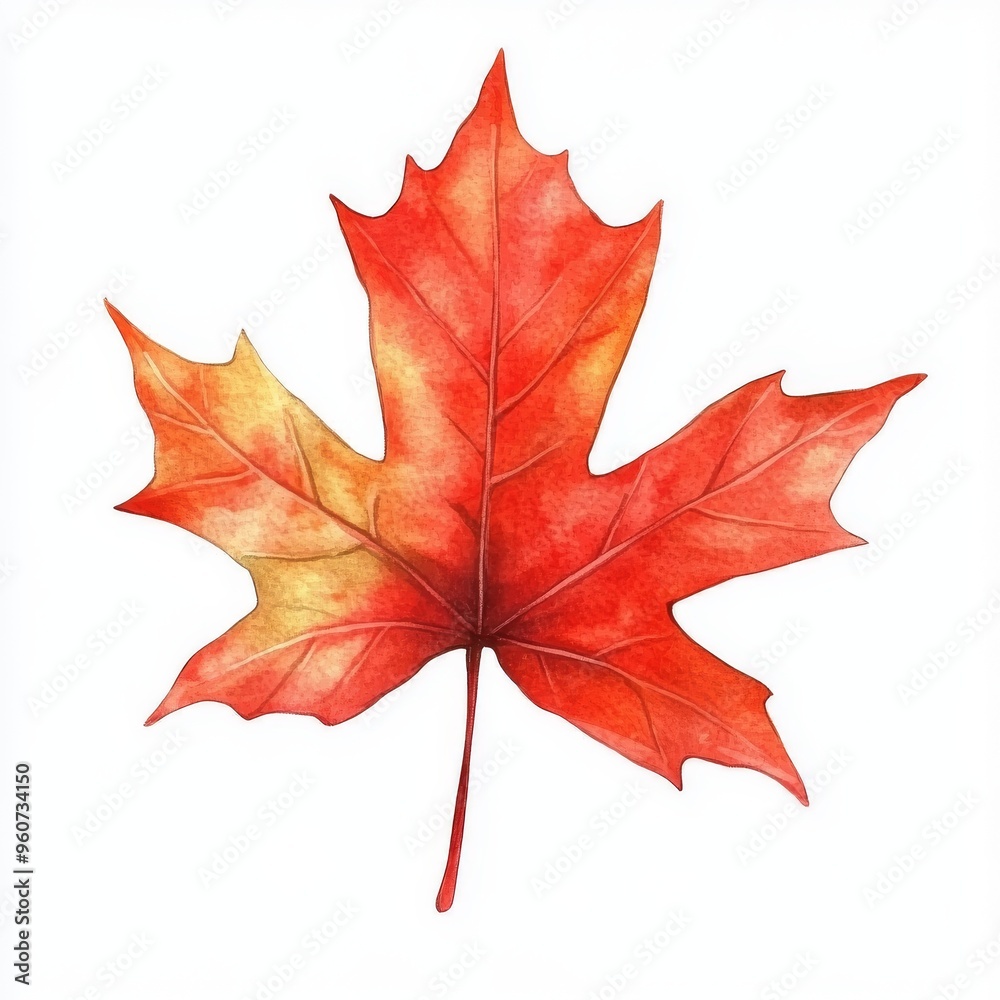 Obraz premium Transparent background with watercolor fall leaf in autumn color