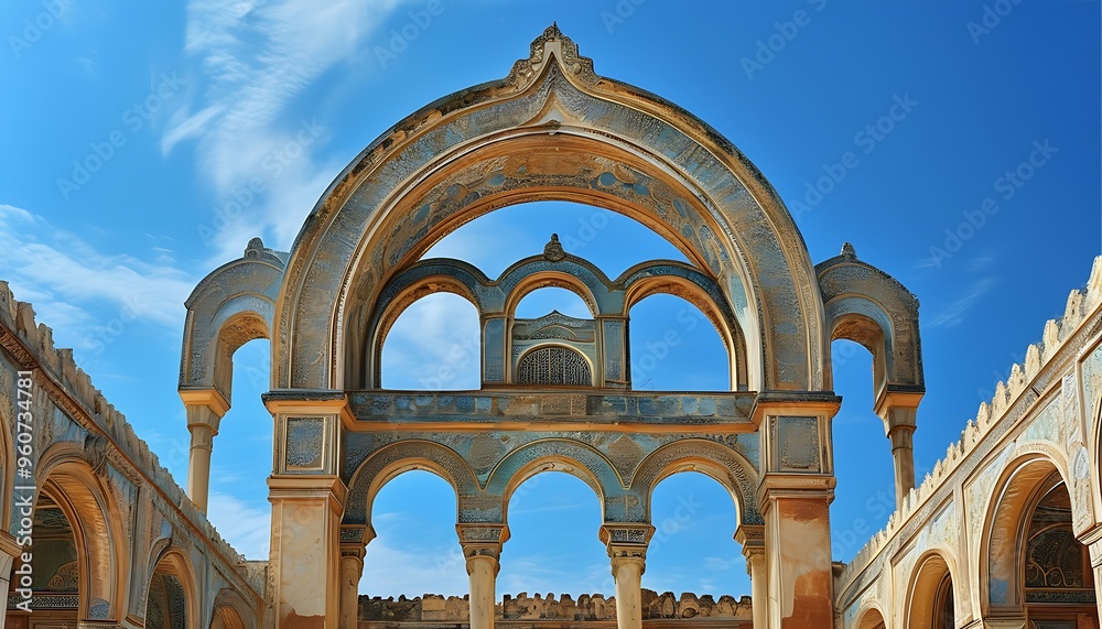 Against the backdrop of the blue sky, the magnificent building shows a ...