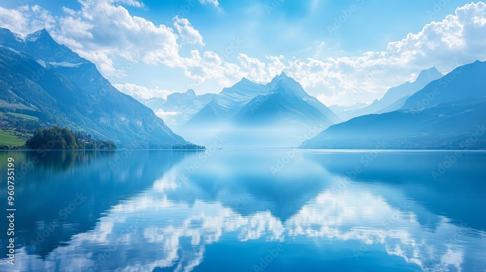 Fototapeta premium Blue water with mountain landscape