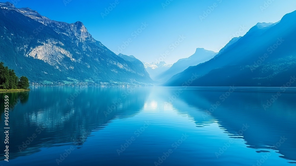Blue water with mountain landscape Blue water with mountain landscape