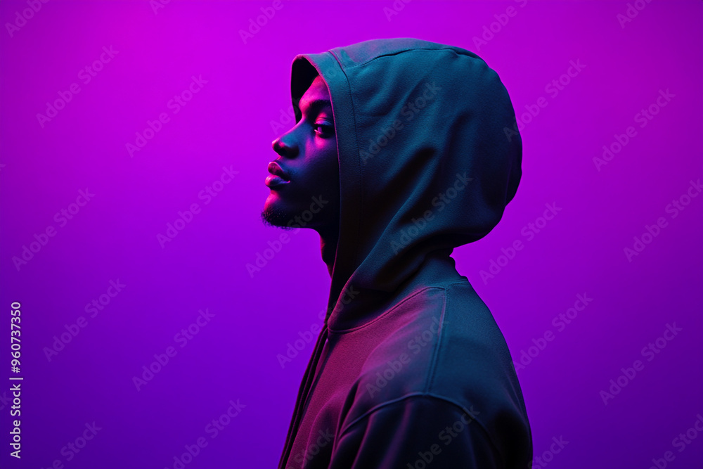 Stylish Men in Olive Green Hoodie with Solid Neon Purple Captivating Fashion Lifestyle Portrait Background Stylish Men in Olive Green Hoodie with Solid Neon Purple Captivating Fashion Lifestyle Portrait Background