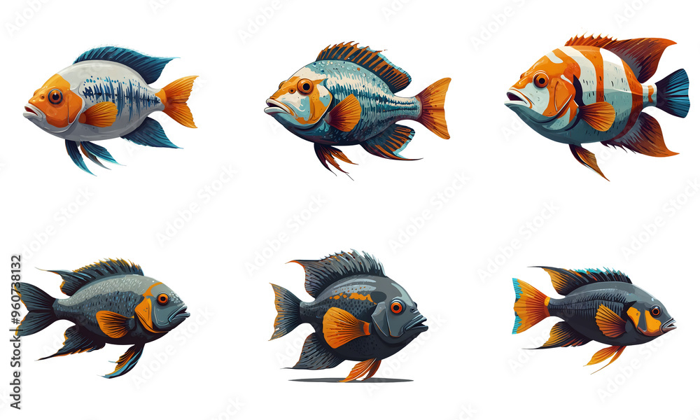 Fototapeta premium Illustration set of Exotic fish. White background