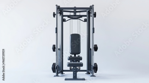 Isolated multipurpose exercise equipment against a white backdrop. Machines for cardio, strength, and fitness. Exercise and the Idea of the Gym. Illustration in 3D Render.