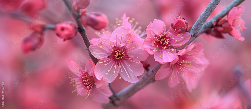 Close Up Of Beautiful Pink Cherry Blossom In Winter Close Up Of Beautiful Pink Cherry Blossom In Winter