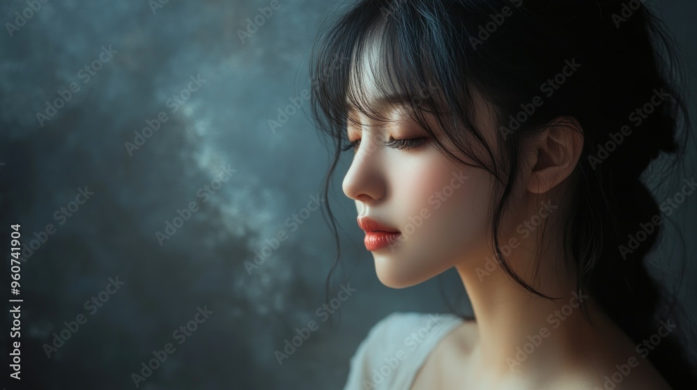 Close-up Portrait of a Young Woman with Long Black Hair Close-up Portrait of a Young Woman with Long Black Hair