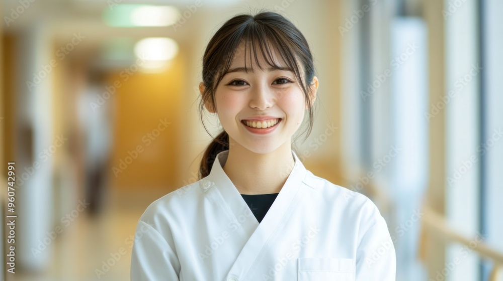 Smiling Young Woman in White Lab Coat Smiling Young Woman in White Lab Coat