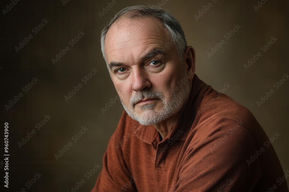 Obraz premium The man contemplates deeply, his serious expression revealing layers of thought against a muted background, evoking a sense of introspection. Generative AI