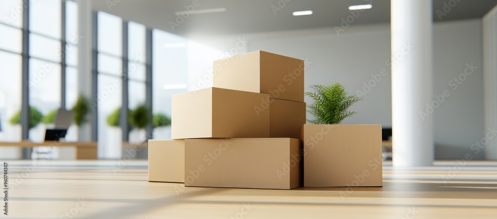 Stacked Thick cardboard Boxes in an Office Setting Stacked Thick cardboard Boxes in an Office Setting