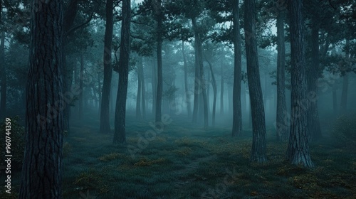 dark misty forest panorama fantasy halloween landscape