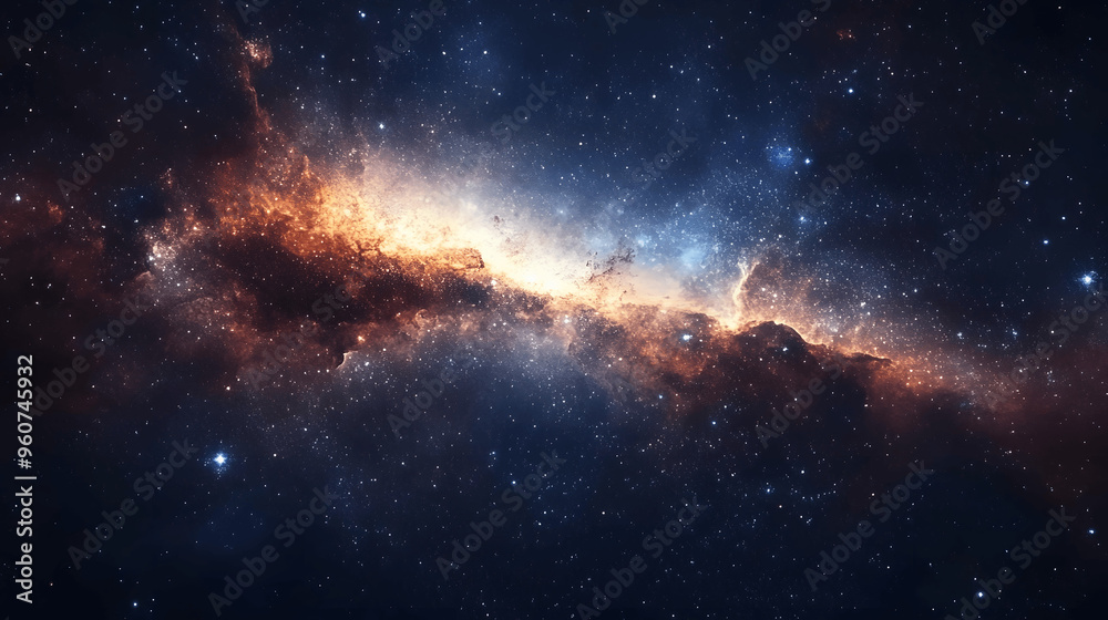 Fototapeta premium Milky Way galaxy in deep space with swirling stars and cosmic clouds