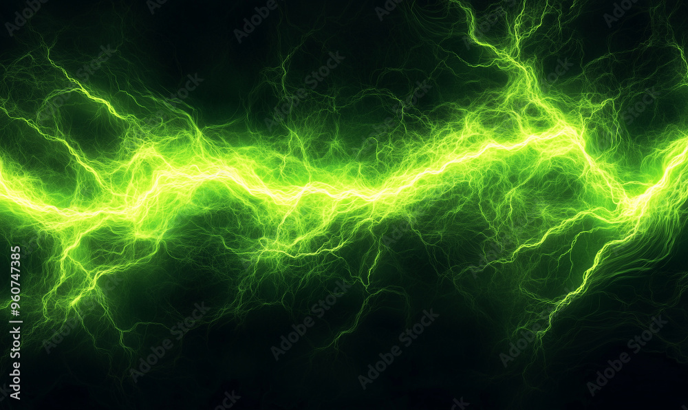 Fototapeta premium Electric Spectacle: Two Striking Electric Arcs in Neon Green