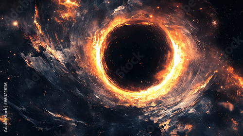 Giant black hole in deep space with light pulled into event horizon