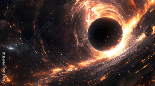 Giant black hole in deep space with light pulled into event horizon