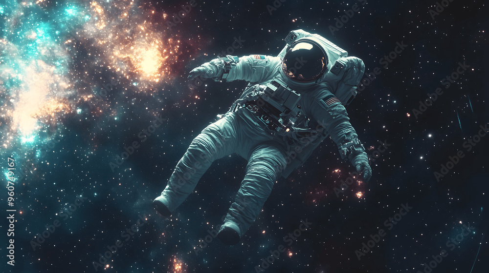 Astronaut floating in deep space with stars and galaxies Astronaut floating in deep space with stars and galaxies