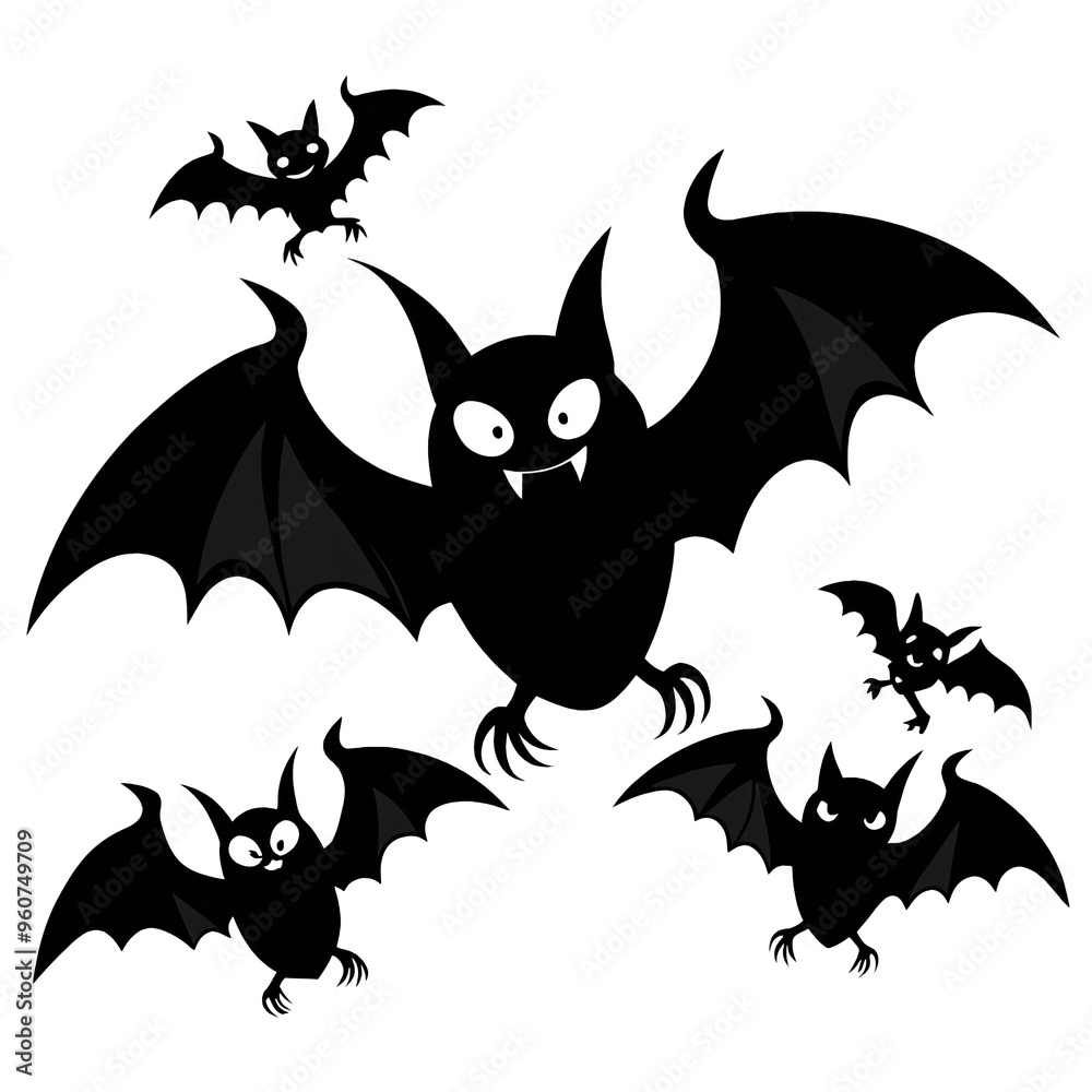 The design features multiple black bats in different flying poses adding an eerie touch ideal for Halloween decorations and autumn themed events