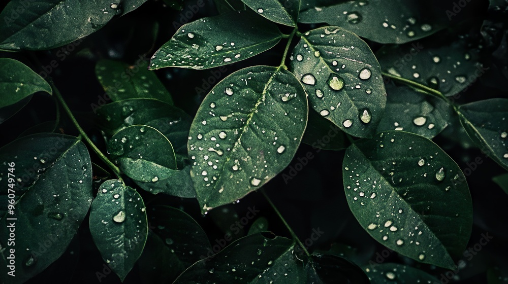A leafy green plant with droplets of water on it A leafy green plant with droplets of water on it