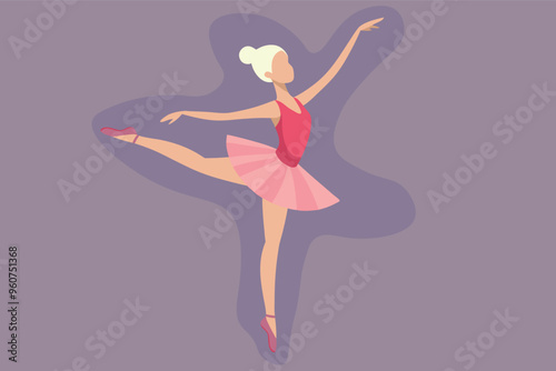 Girl ballerina dancer silhouette dancing wearing pink tutu dress flat vector illustration
