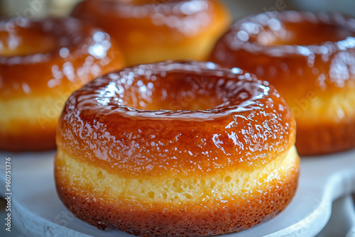 Homemade Italian dessert with rum soaking, fresh out of the oven, perfect for a cozy evening treat photo