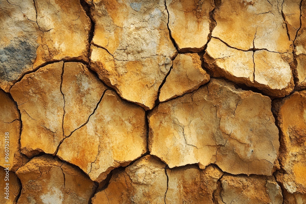 Fototapeta premium Dry, cracked earth with deep fissures for a desert, weathered texture 