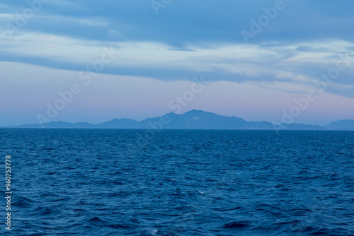 Sunset in the Aegean sea, somewhere around Greece, from the open deck of a cruise ship